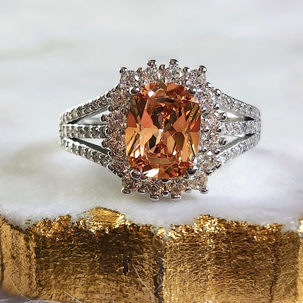 NWT Ryze Peach Moscato Cubic Zirconia .925 Sterling Silver Ring - Size 9